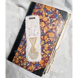 Slow Stitch Junk Journal Bookmark Vintage Lace & Crochet Copper Metal Ornament